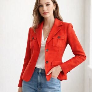 Banana Republic Tailored Linen Blend Blazer Chic Vibrant Orange Red Sz Small